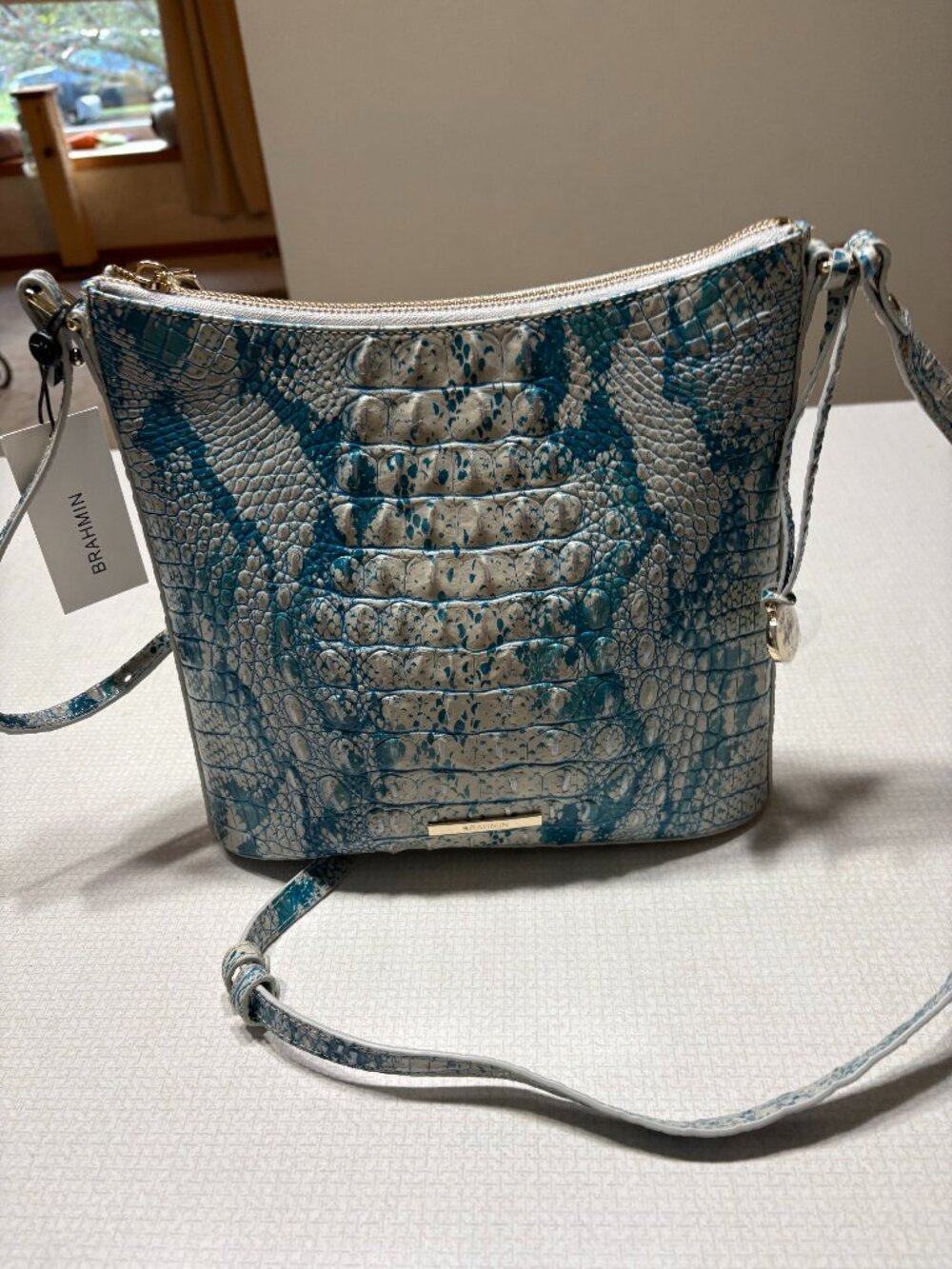 NWT Brahmin Mesmerized Melbourne Leather Aqua and Gray Crossbody